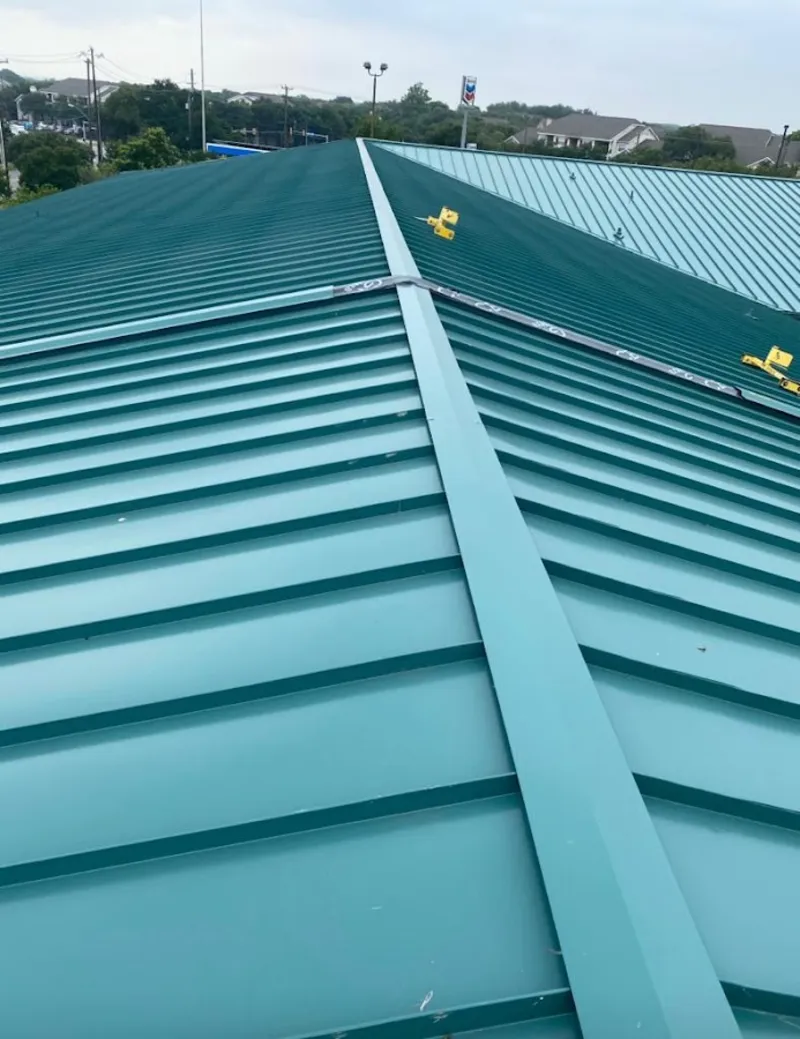 Green commercial metal roof ridge and valley for Metal Roof Repair in Round Lake Park